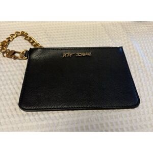 Betsey Johnson Black Wallet Wristlet With Gold Hardware Leopard Inside